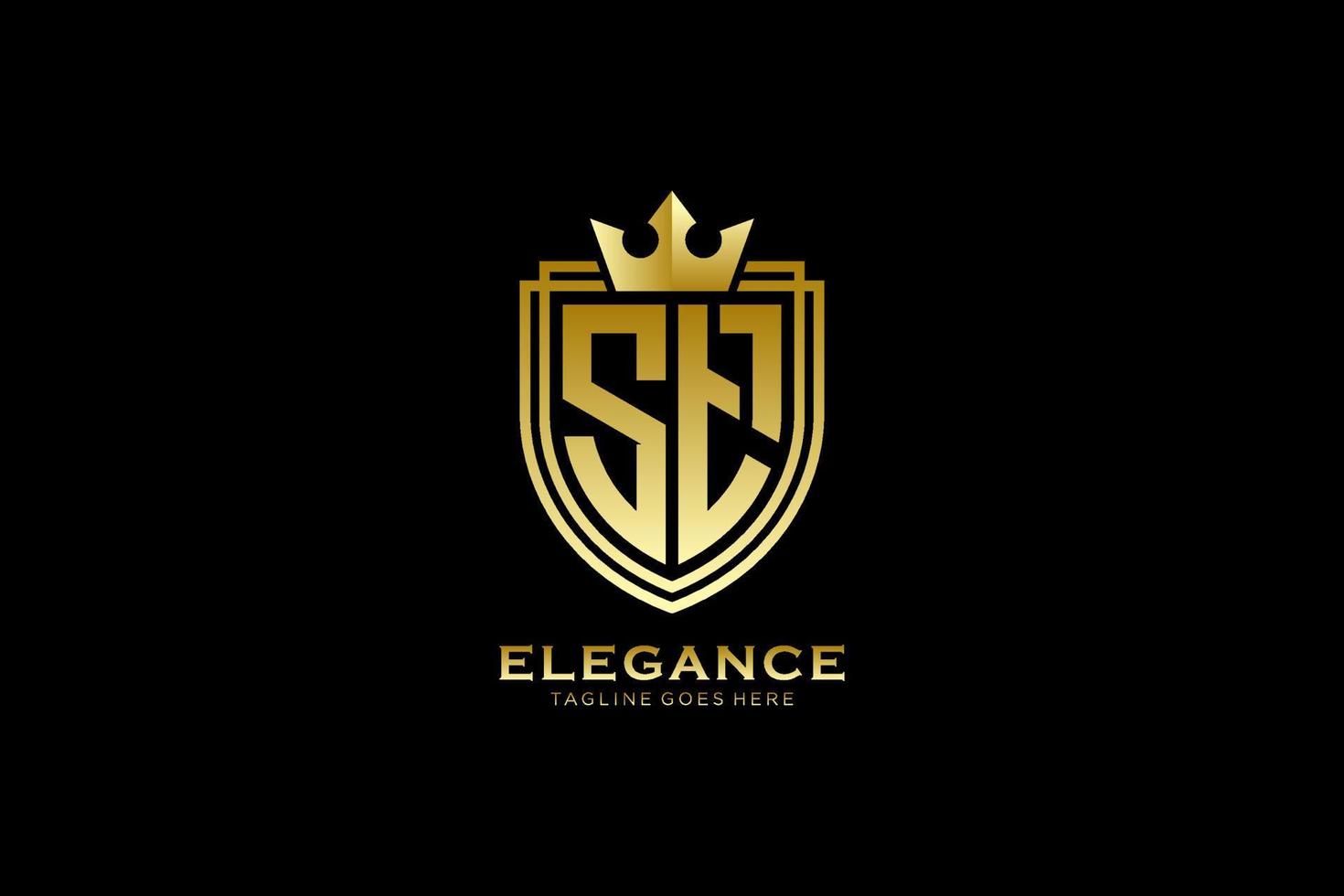 eerste st elegant luxe monogram logo of insigne sjabloon met scrollt en Koninklijk kroon - perfect voor luxueus branding projecten vector