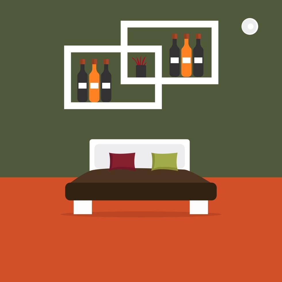 rood en groen slaapkamer, illustratie, vector Aan een wit achtergrond.