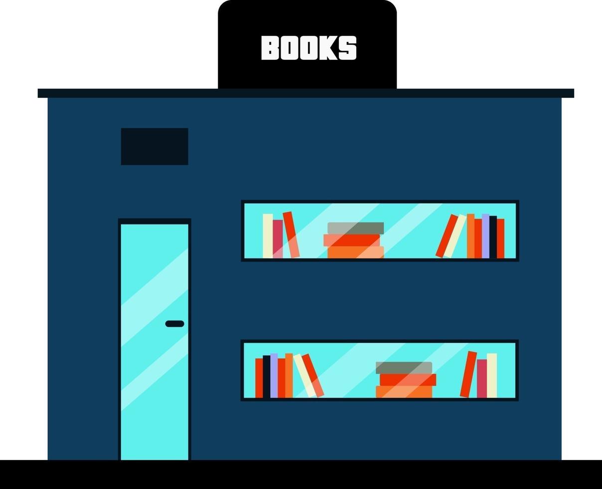boek winkel, illustratie, vector Aan een wit achtergrond.
