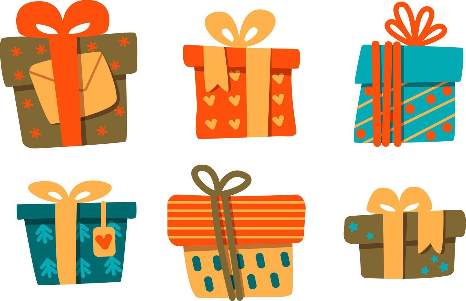 groot reeks met kleurrijk geschenken. Cadeau doos pictogrammen in vlak stijl, kan worden gebruikt voor kaarten voor nieuw jaar of verjaardag. vector illustratie.