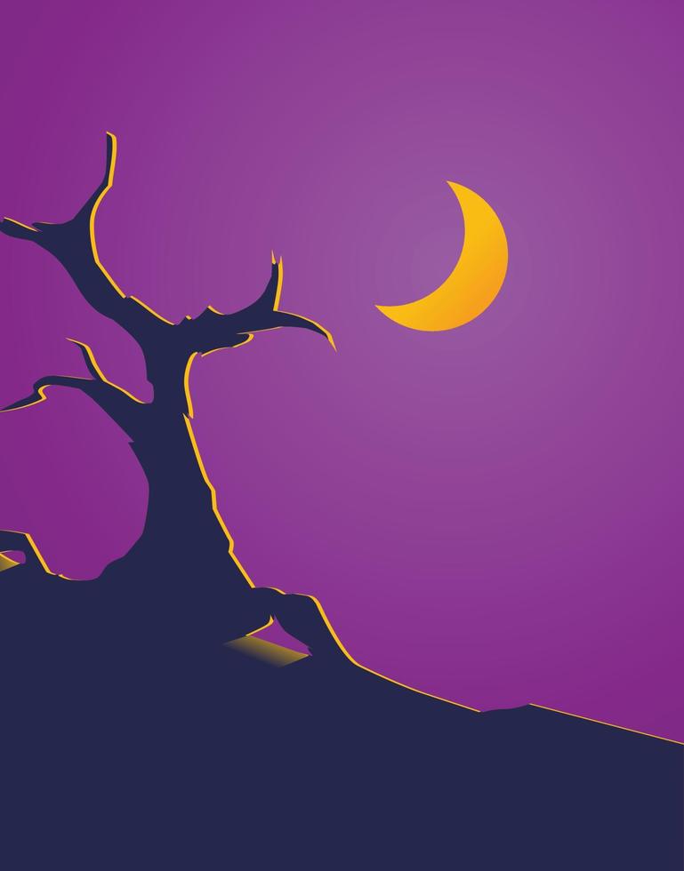 halloween illustratie vector achtergrond met maan en boom silhouetten voor halloween dag ontwerp