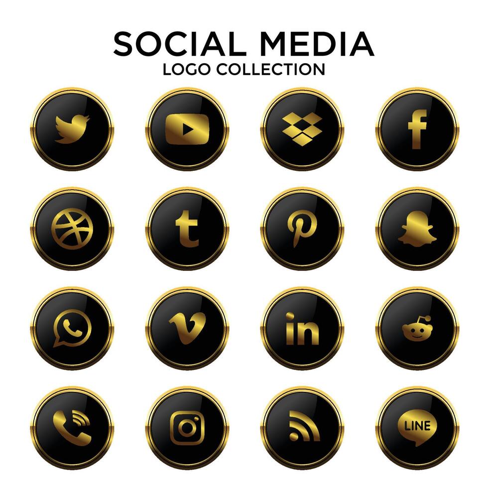 goud sociaal media logo verzameling vector