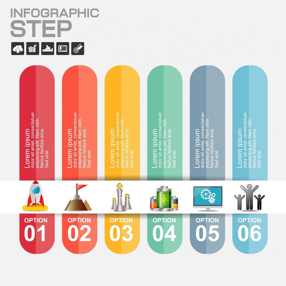 kleurrijke 6 stap papier infographic met marketing iconen vector