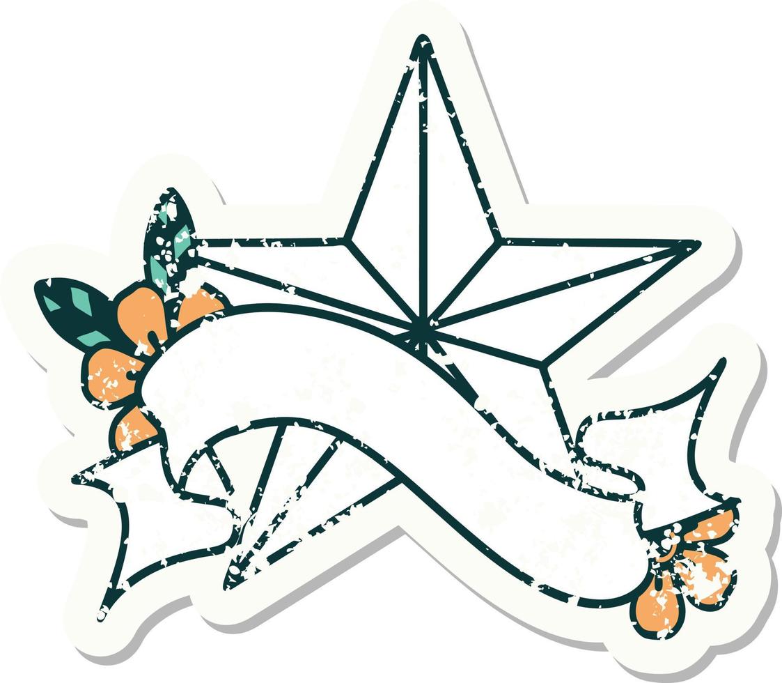 grunge sticker met banier van een ster vector