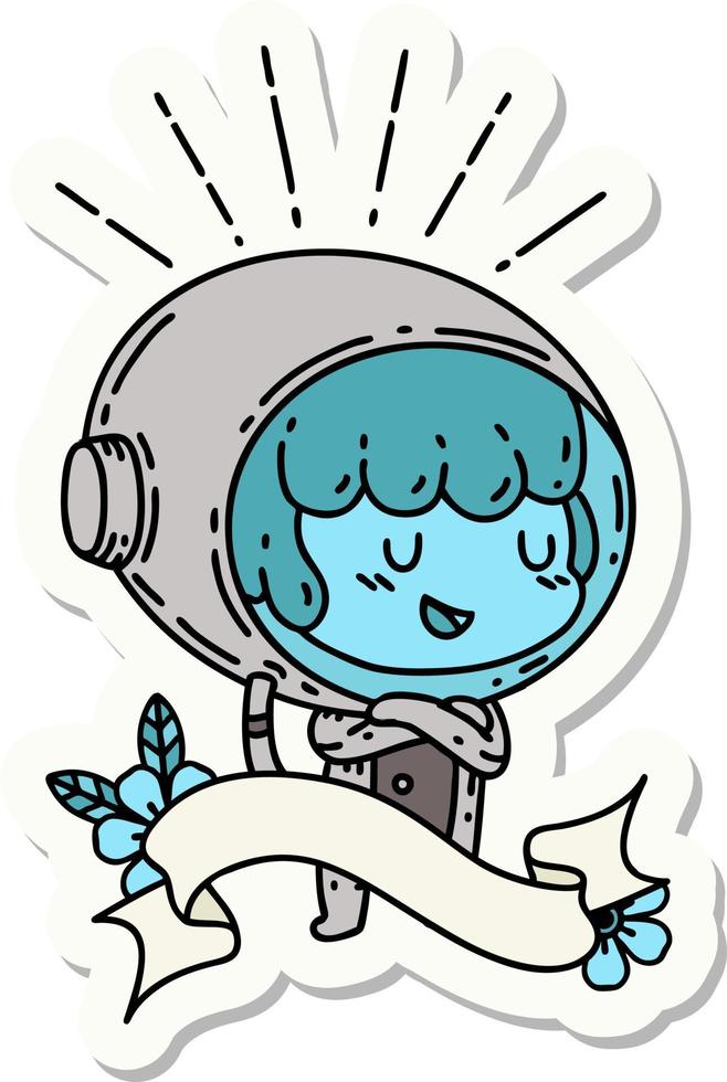 sticker van een tatoeëren stijl vrouw in astronaut pak vector