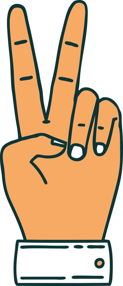 retro tatoeëren stijl vrede symbool twee vinger hand- gebaar vector