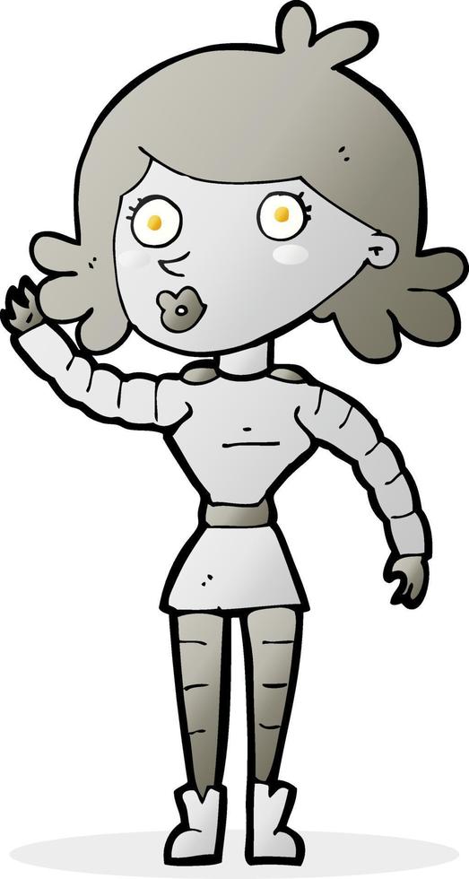 tekenfilm robot vrouw golvend vector