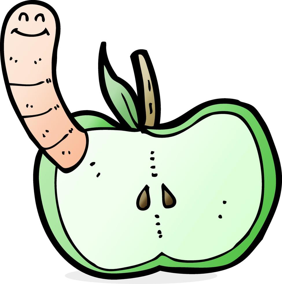 tekenfilm appel met worm vector