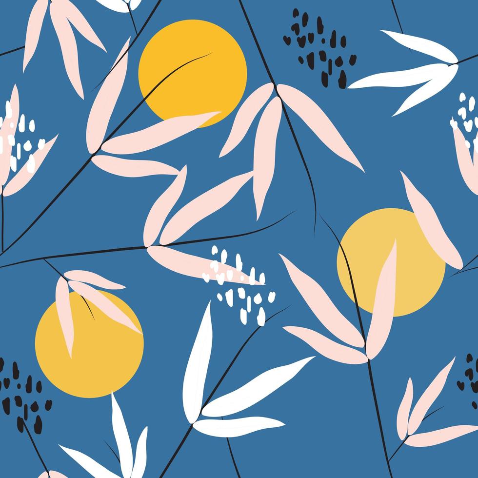 bloemen en maan gewaagd naadloos patroon vector