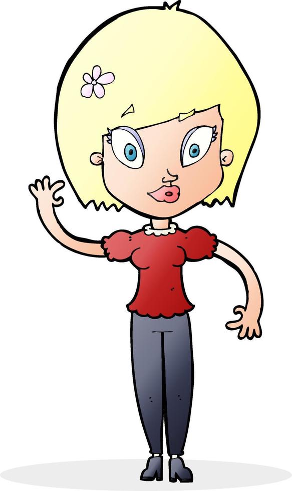 cartoon mooie vrouw zwaaien vector