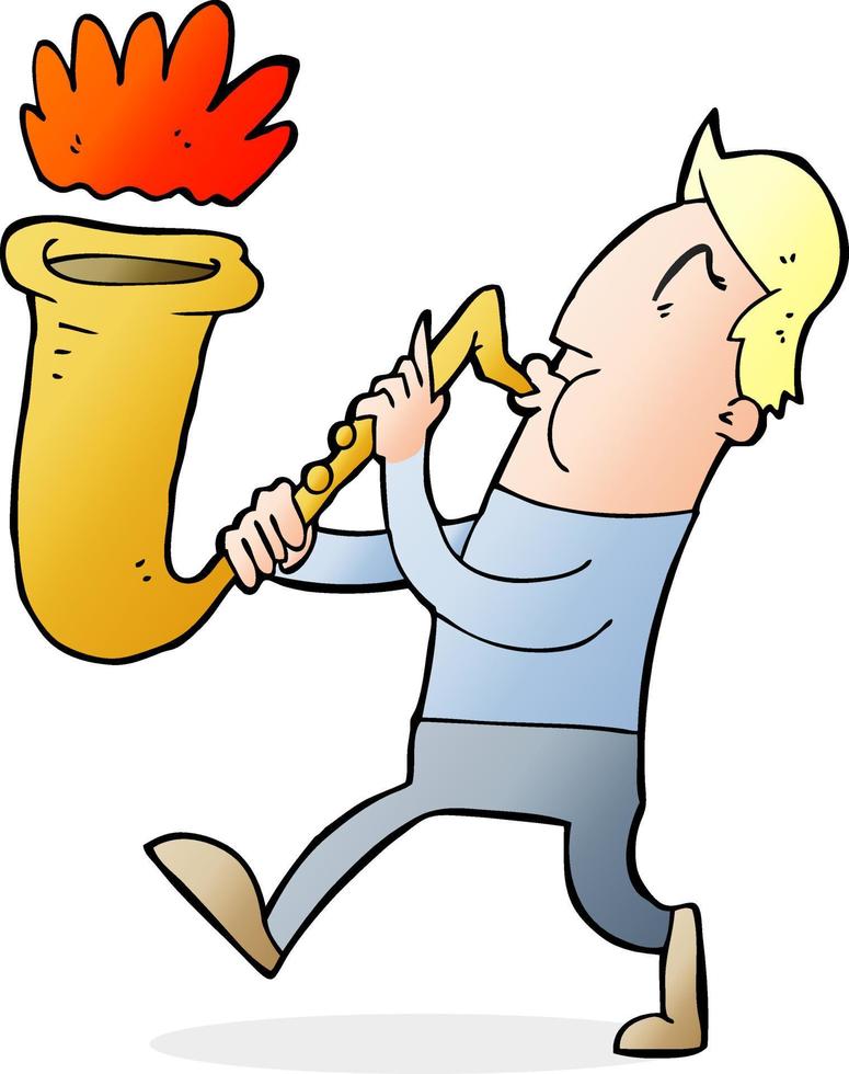 cartoon man blaast saxofoon vector