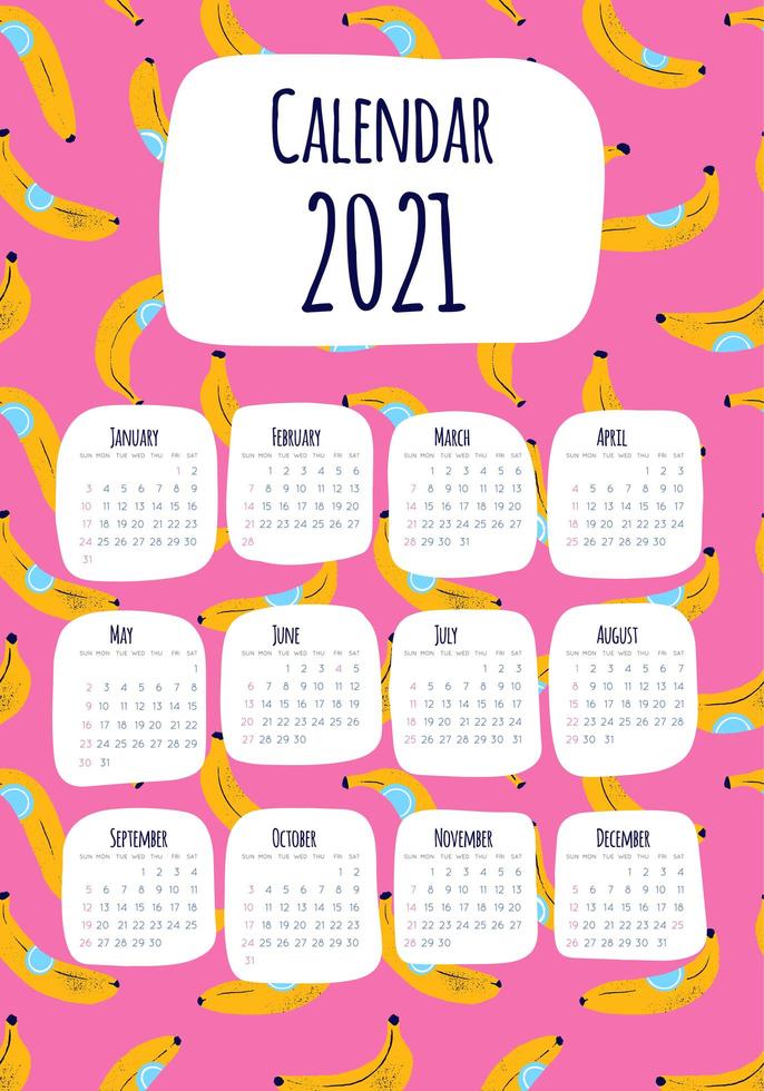 2021 verticale kalender met bananenprint vector