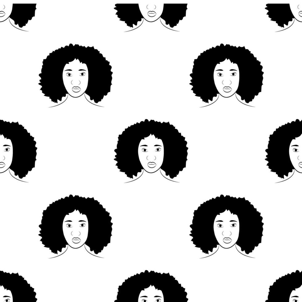 zwarte vrouwtjes silhouetten, gezichtsprofiel, vignet. afro vrouw in profiel. hand getekende vector naadloze patroon op witte achtergrond. ontwerp voor uitnodiging, wenskaart, vintage stijl.
