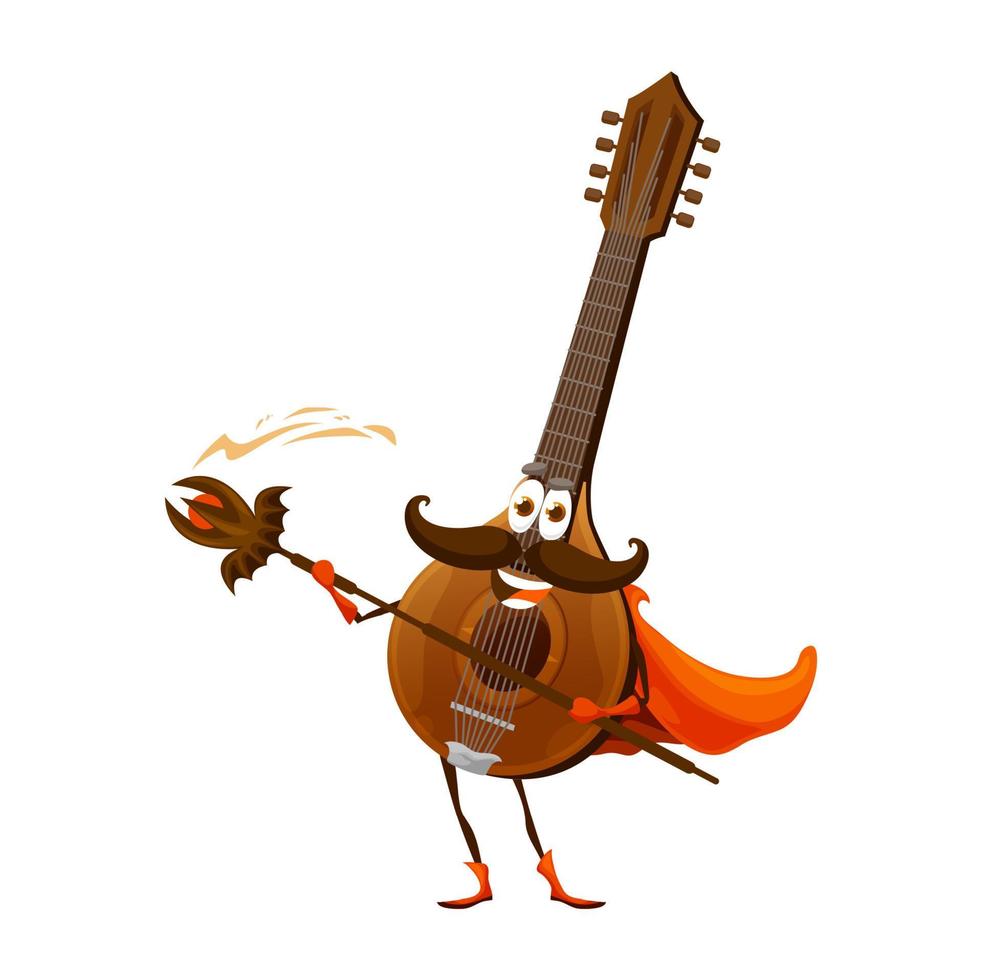 tekenfilm mandoline goochelaar karakter, onheil magiër vector