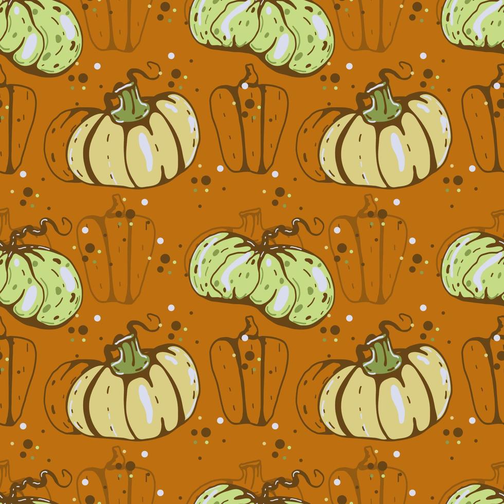 herfst naadloos vector patroon met pompoenen en vallen bladeren. hand- getrokken illustratie.