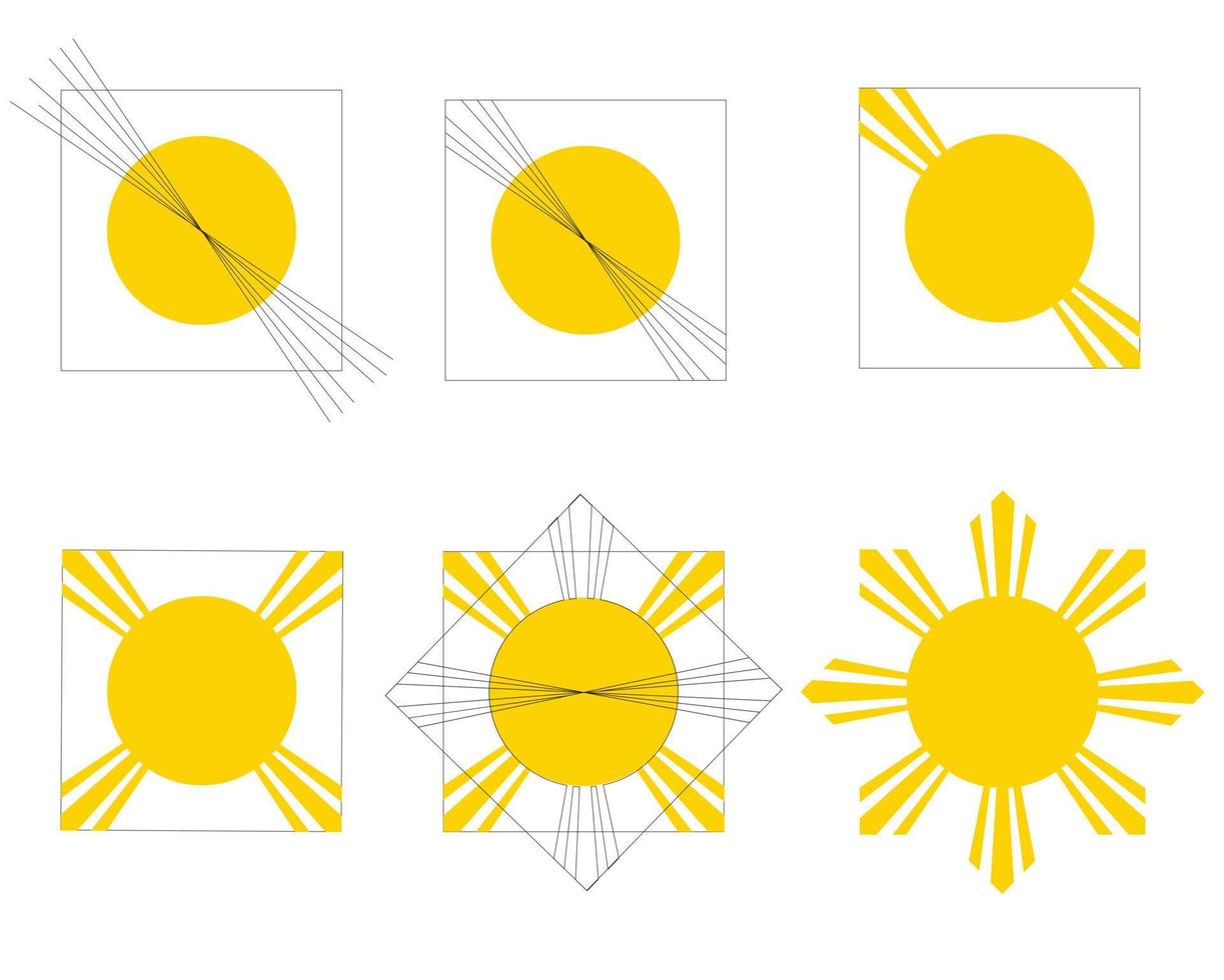 Filipijns zon vector voorraad illustratie. stadia van tekening. symbool. infografisch, geïsoleerd Aan een wit achtergrond.