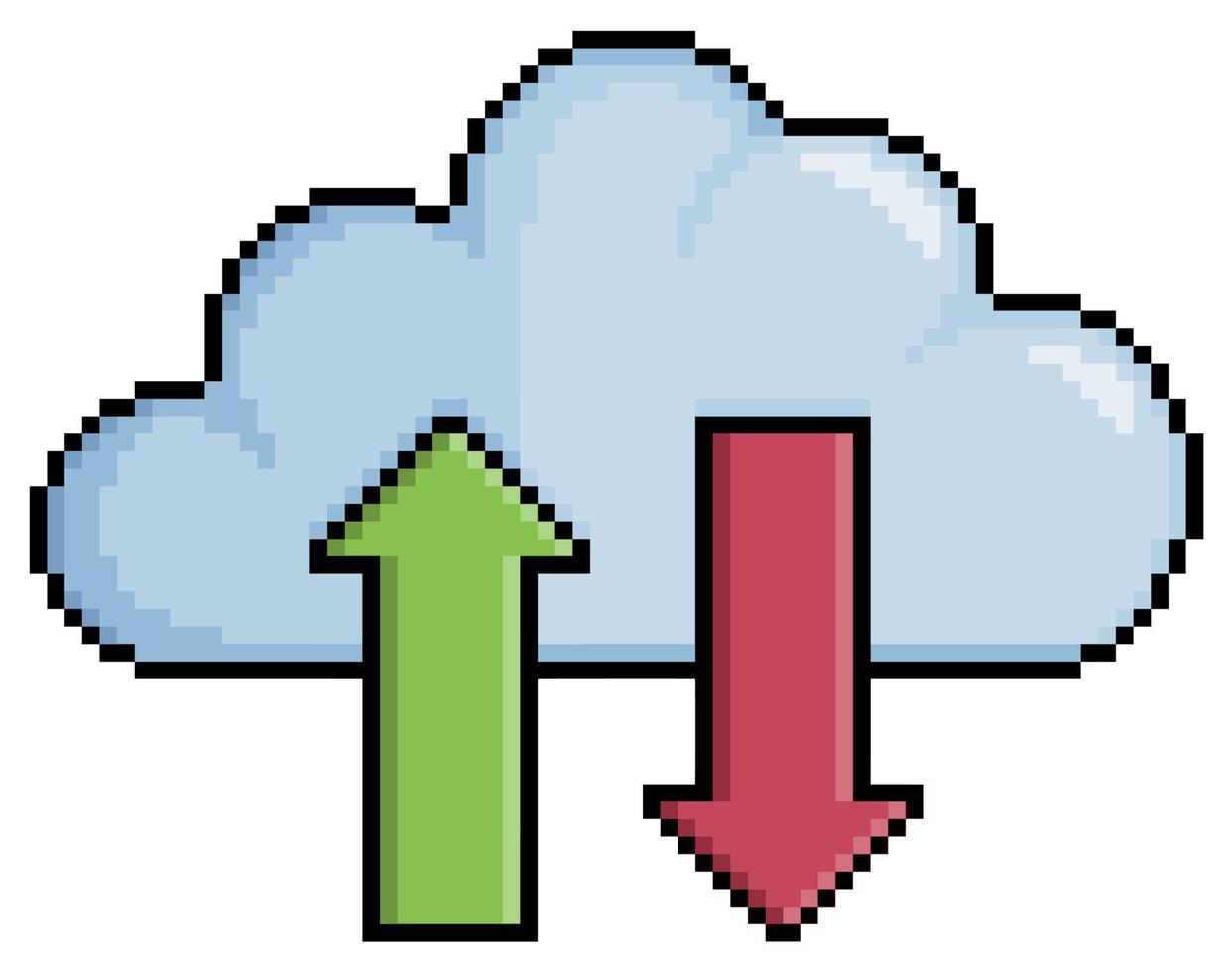 pixel kunst downloaden en uploaden naar wolk, wolk gegevens vector icoon voor 8 bit spel Aan wit achtergrond