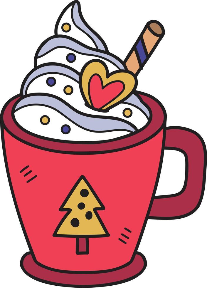 hand- getrokken Kerstmis cacao met marshmallows koffie mok illustratie vector