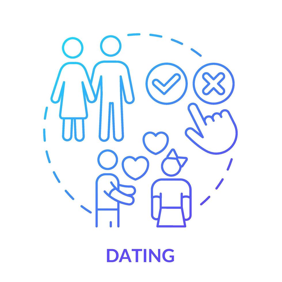 dating blauw helling concept icoon. peer druk Aan tieners abstract idee dun lijn illustratie. romantisch verhouding gedurende hoog school. geïsoleerd schets tekening. vector