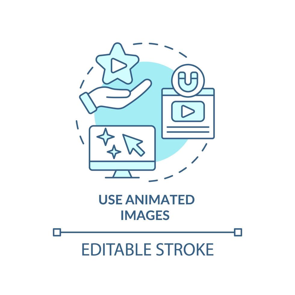 gebruik geanimeerd afbeeldingen turkoois concept icoon. in beweging afbeeldingen. Geavanceerd seo techniek abstract idee dun lijn illustratie. geïsoleerd schets tekening. bewerkbare hartinfarct. vector