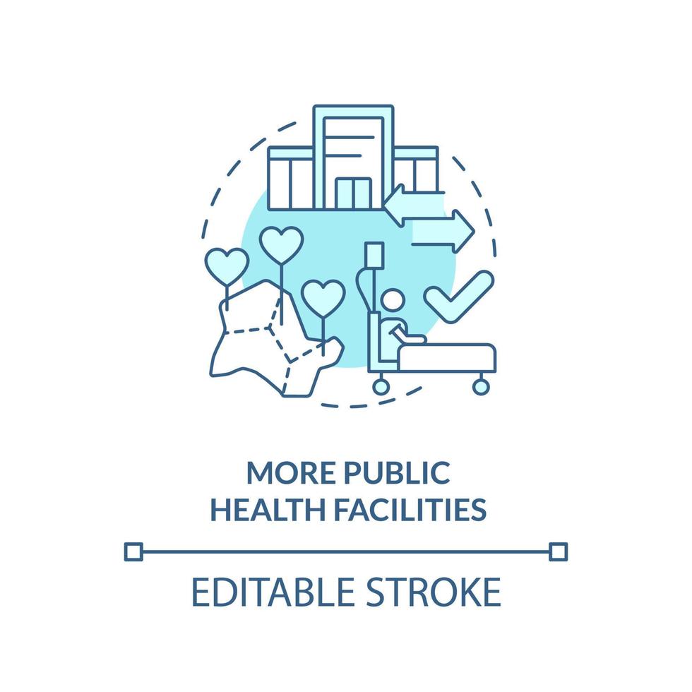 meer openbaar Gezondheid faciliteiten turkoois concept icoon. manier naar verbeteren gezondheidszorg abstract idee dun lijn illustratie. geïsoleerd schets tekening. bewerkbare hartinfarct. vector