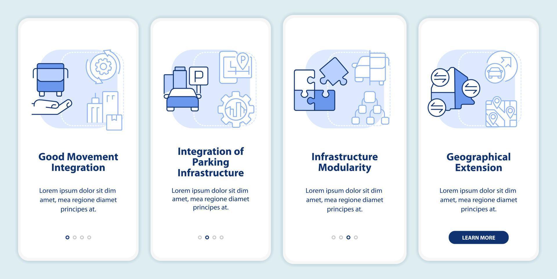 maas voorwaarden licht blauw onboarding mobiel app scherm. onderhoud walkthrough 4 stappen bewerkbare grafisch instructies met lineair concepten. ui, ux, gui sjabloon. vector