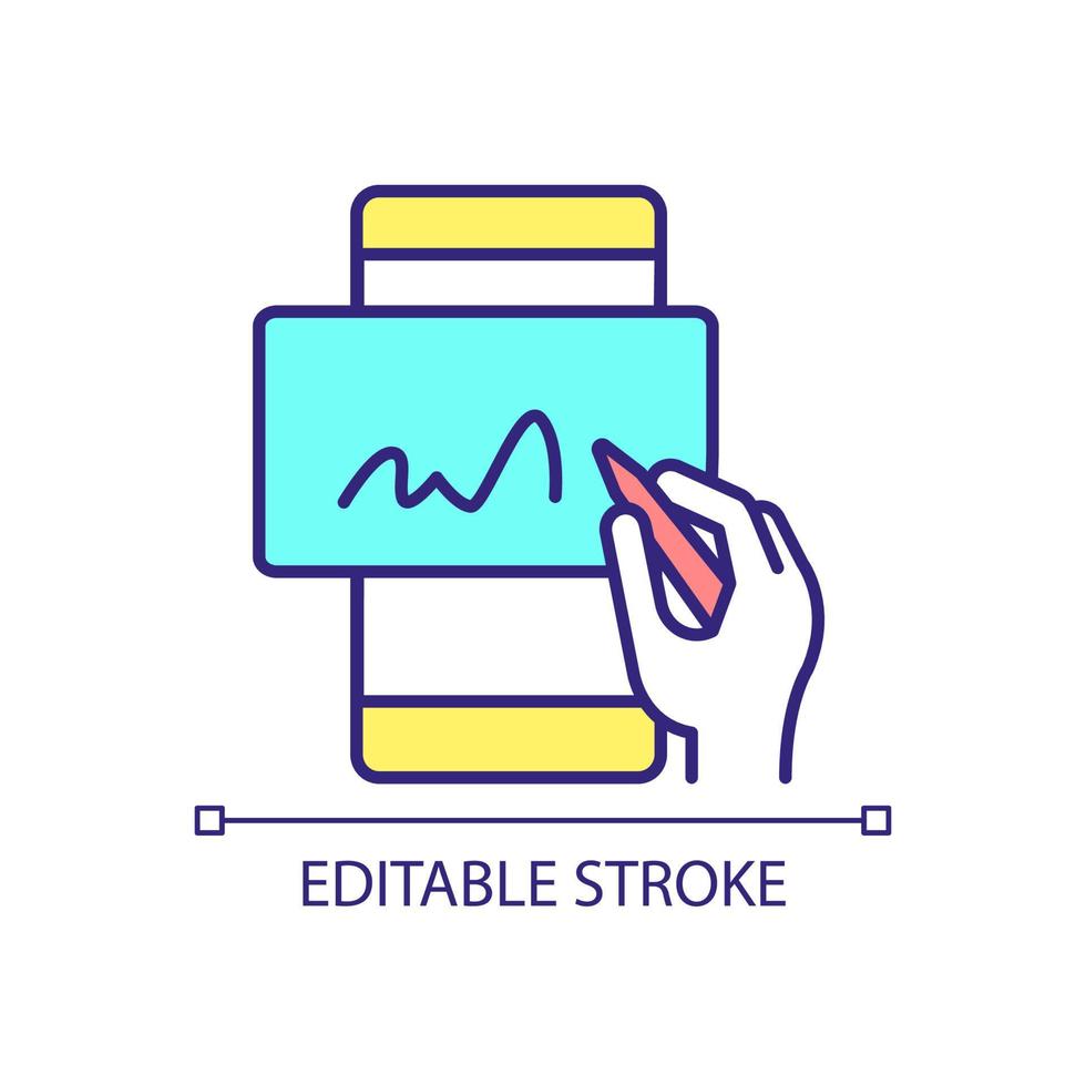 elektronisch handtekening Aan mobiel telefoon rgb kleur icoon. ondertekening digitaal document. e-handtekening software. geïsoleerd vector illustratie. gemakkelijk gevulde lijn tekening. bewerkbare hartinfarct.