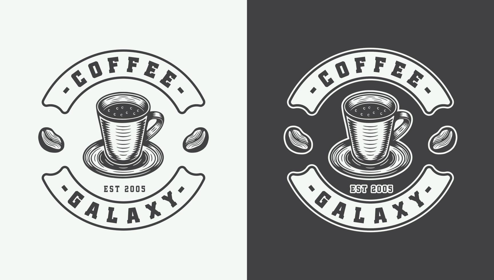 reeks van wijnoogst retro stijl koffie emblemen, logo's, insignes. kan worden gebruikt Leuk vinden poster of afdrukken. monochroom grafisch kunst. vector illustratie. gedetailleerd houtsnede stijl ontwerp.