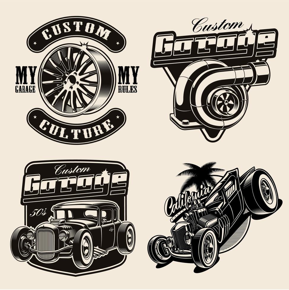 set van hot-rod thema vectorillustraties vector