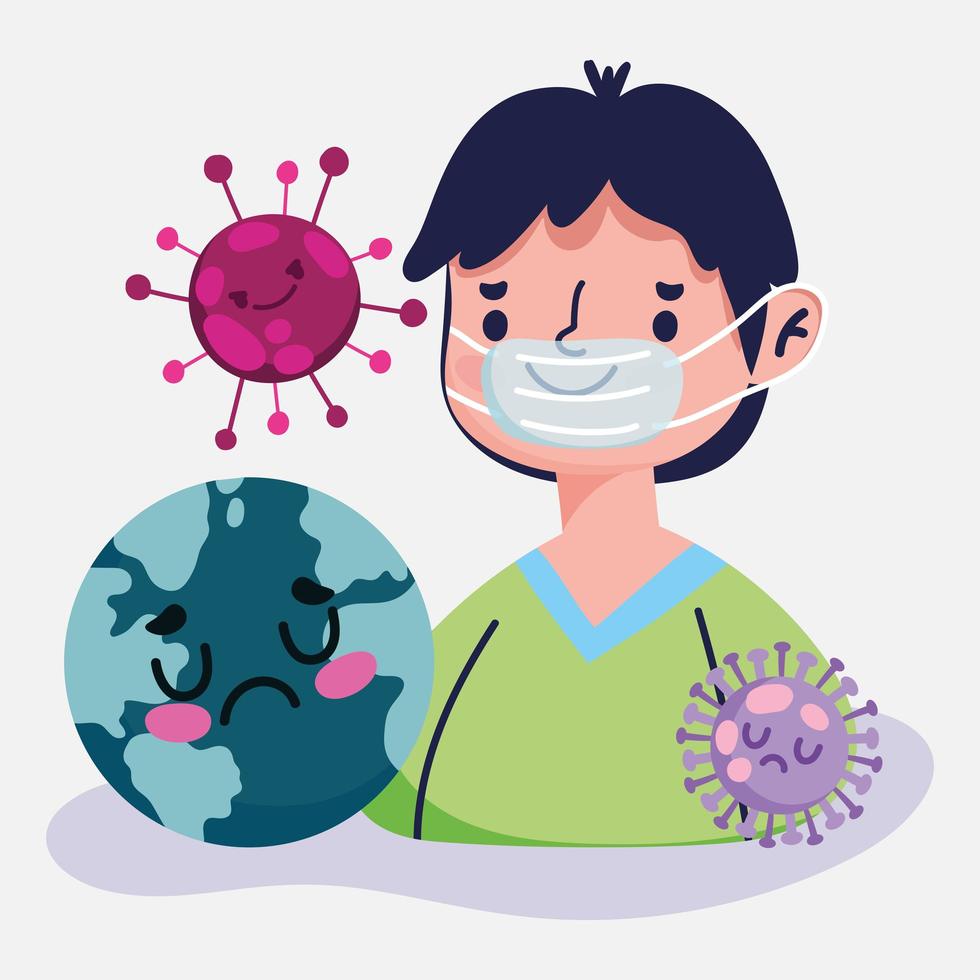 covid 19 pandemisch ontwerp met jongen met medisch masker vector