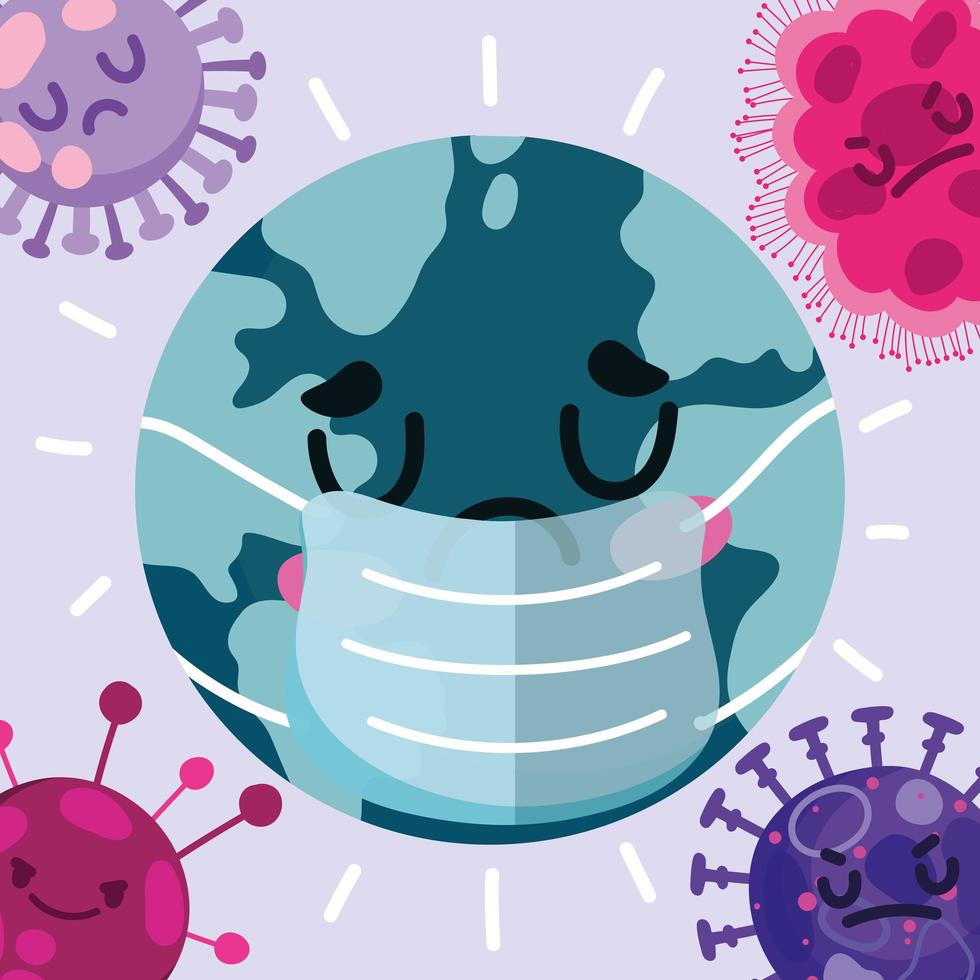 covid 19 pandemische zieke wereld met beschermend masker vector