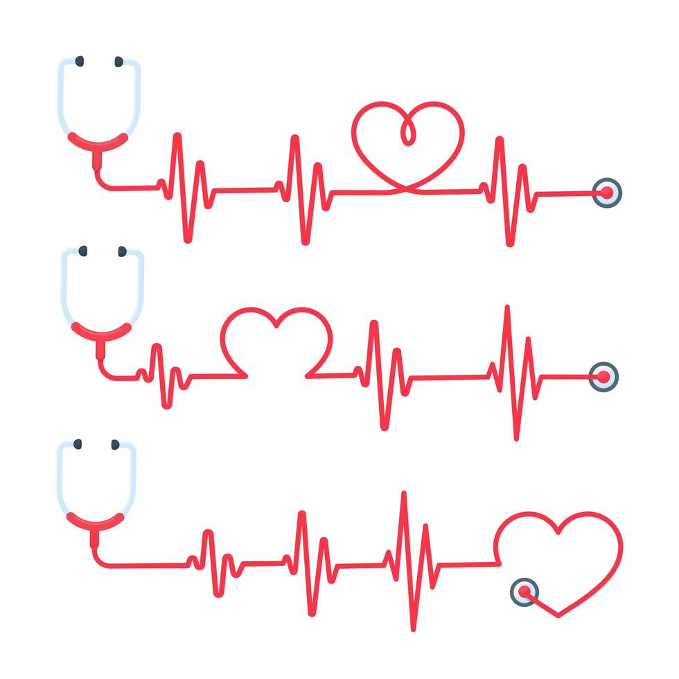 stethoscoop set met rode hartlijnen vector