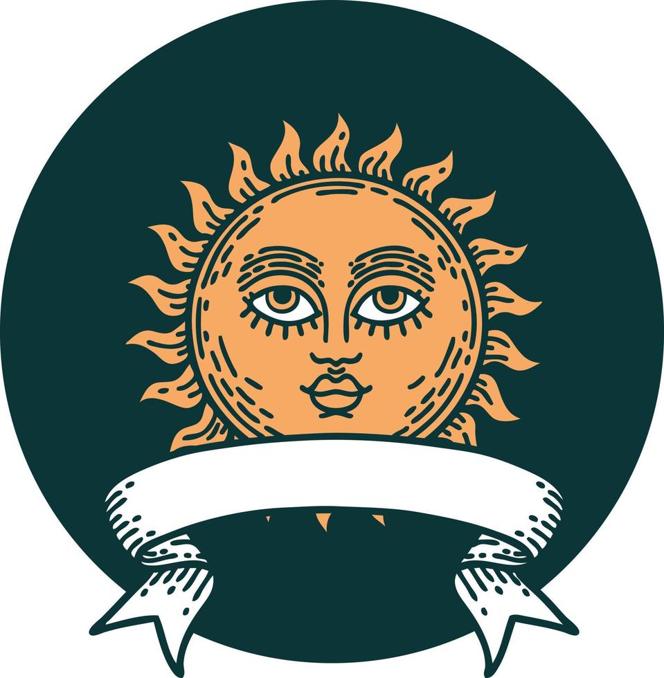 icoon met banier van een zon met gezicht vector