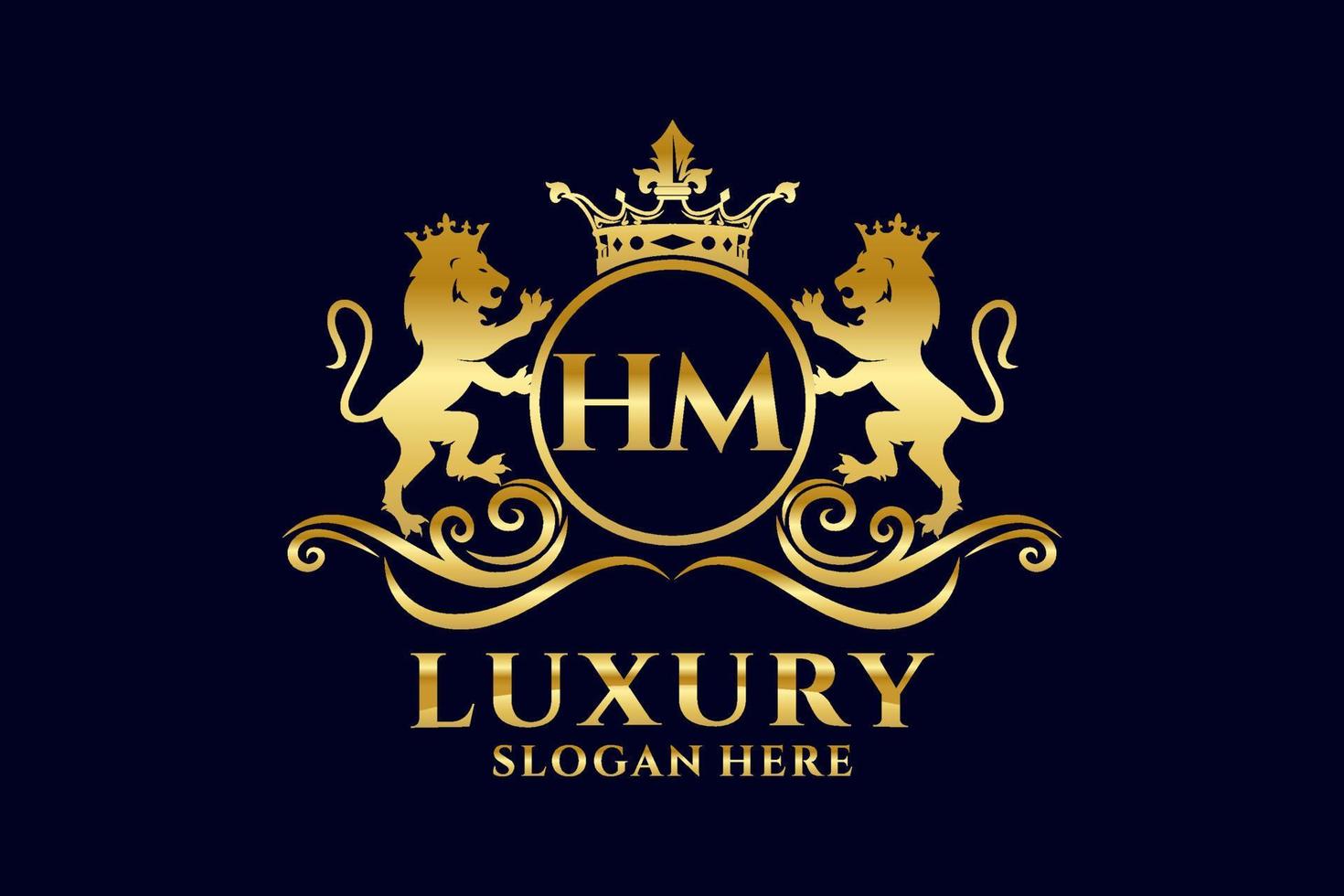 eerste hm brief leeuw Koninklijk luxe logo sjabloon in vector kunst voor luxueus branding projecten en andere vector illustratie.