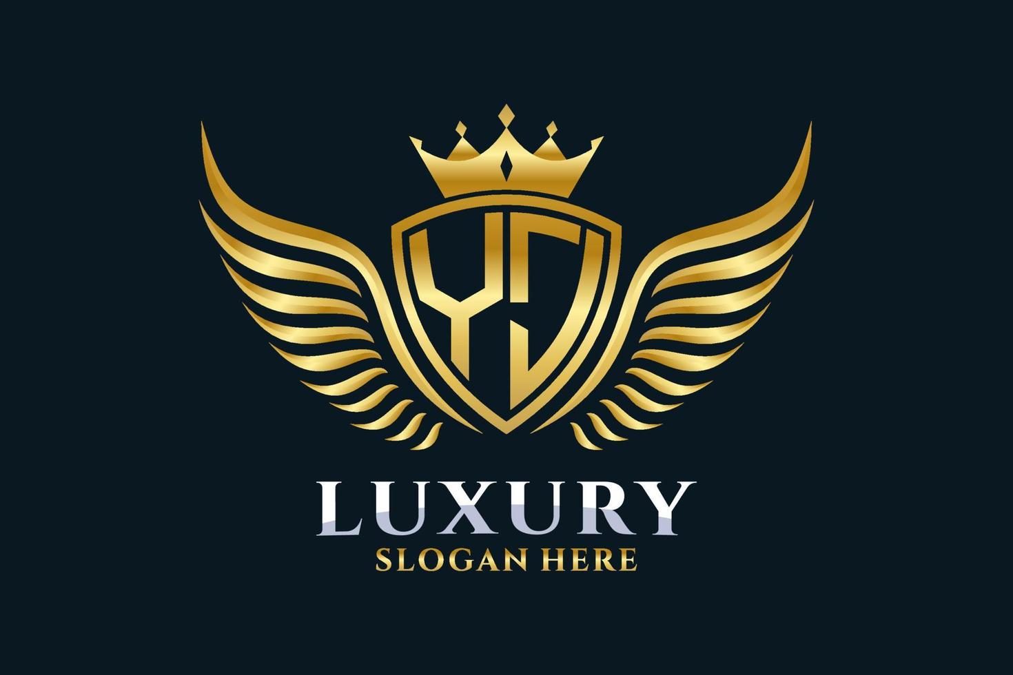 luxe Koninklijk vleugel brief yj kam goud kleur logo vector, zege logo, kam logo, vleugel logo, vector logo sjabloon.