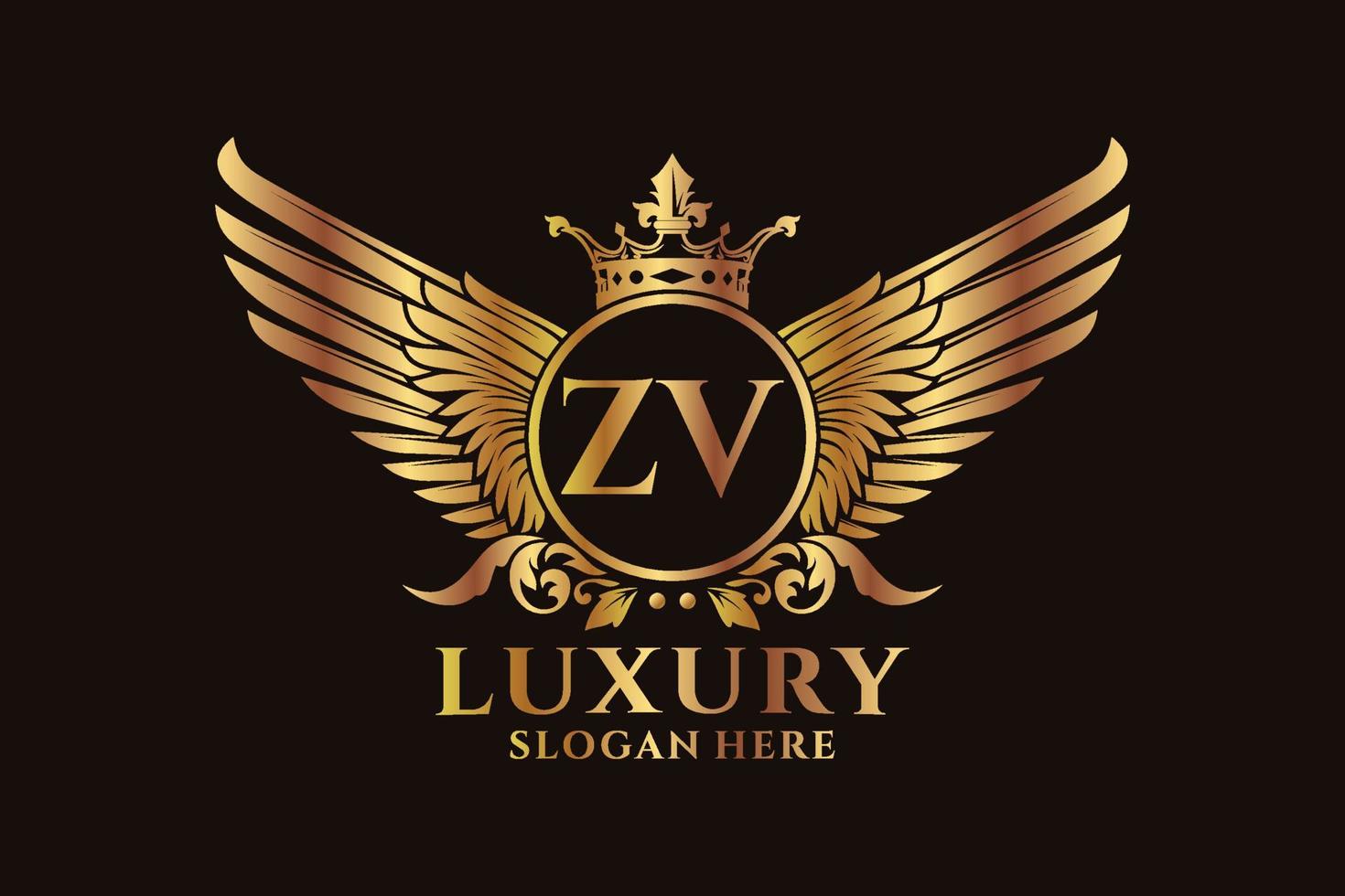 luxe Koninklijk vleugel brief zv kam goud kleur logo vector, zege logo, kam logo, vleugel logo, vector logo sjabloon.