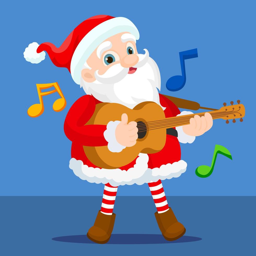 vrolijk de kerstman claus is spelen kerstliederen met een gitaar vector