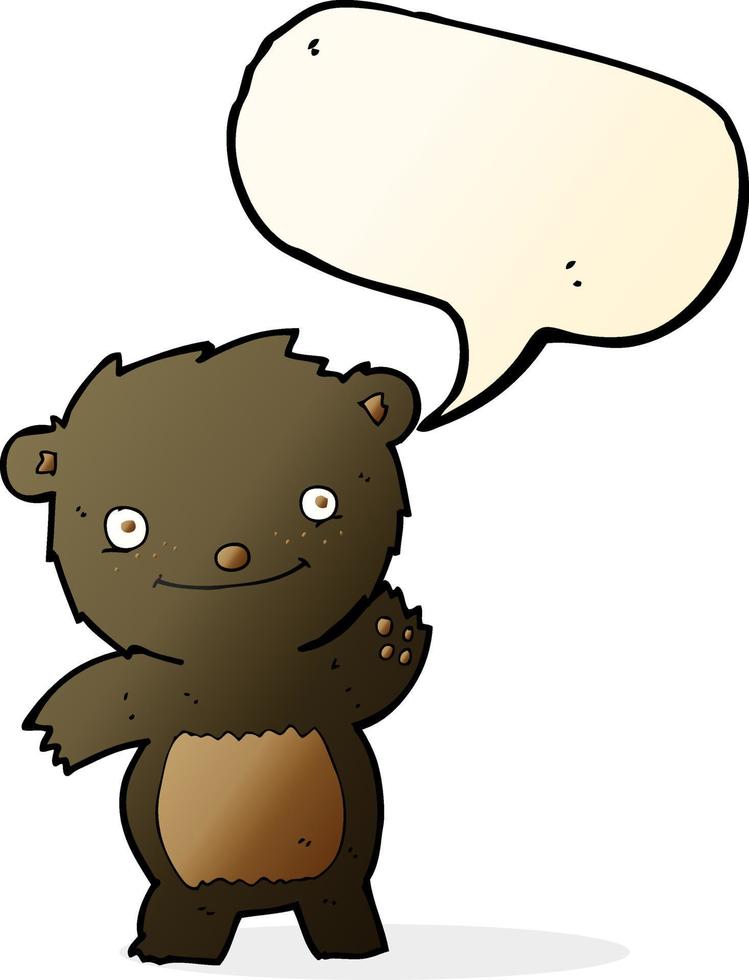tekenfilm golvend zwart beer welp met toespraak bubbel vector