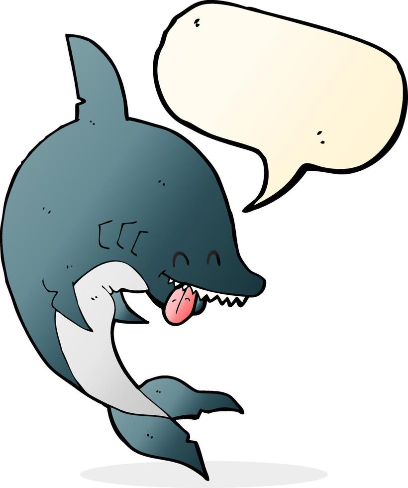 grappig tekenfilm haai met toespraak bubbel vector
