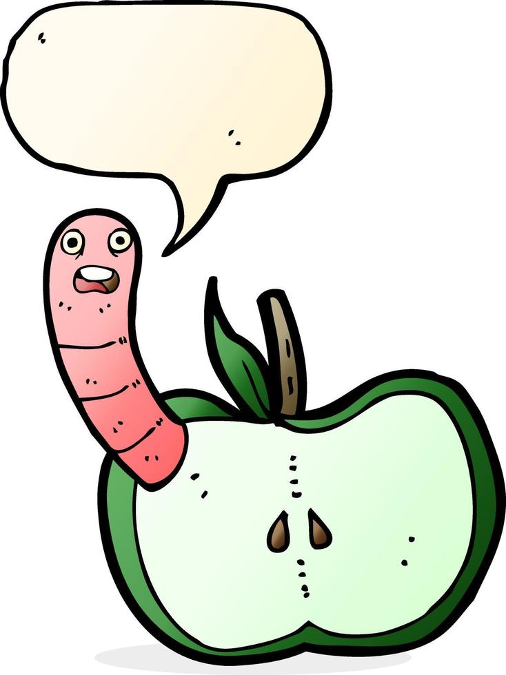 tekenfilm appel met worm met toespraak bubbel vector