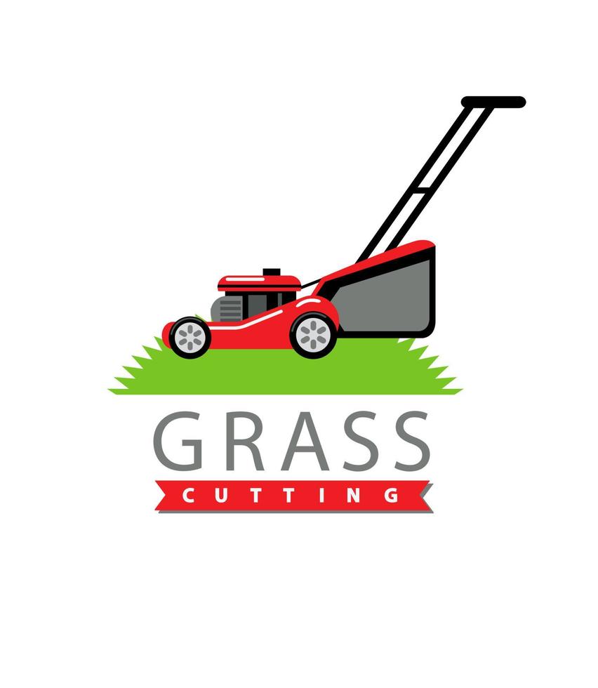 geïsoleerd illustratie rood grasmaaier logo vector