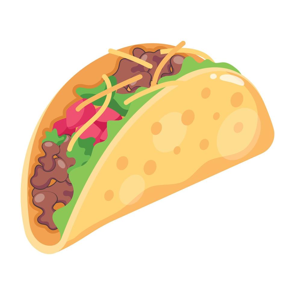 een Mexicaans speciaal gerecht, taco vlak icoon vector