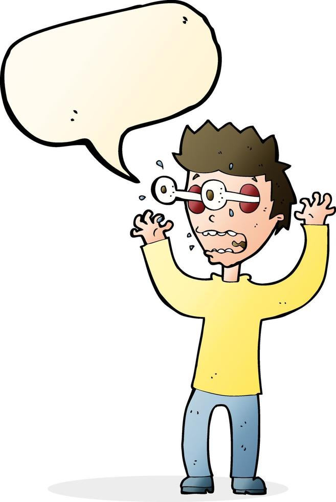 tekenfilm doodsbang Mens met toespraak bubbel vector