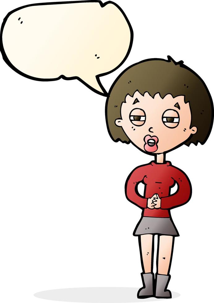 tekenfilm verdacht meisje met toespraak bubbel vector