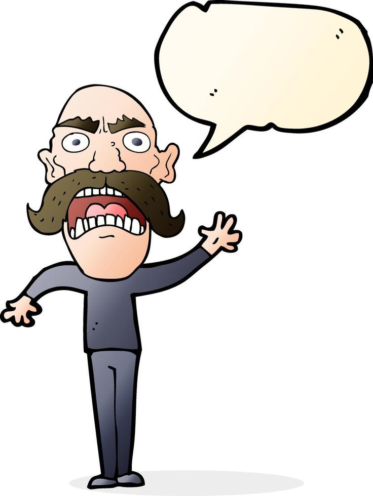 tekenfilm boos oud Mens met toespraak bubbel vector