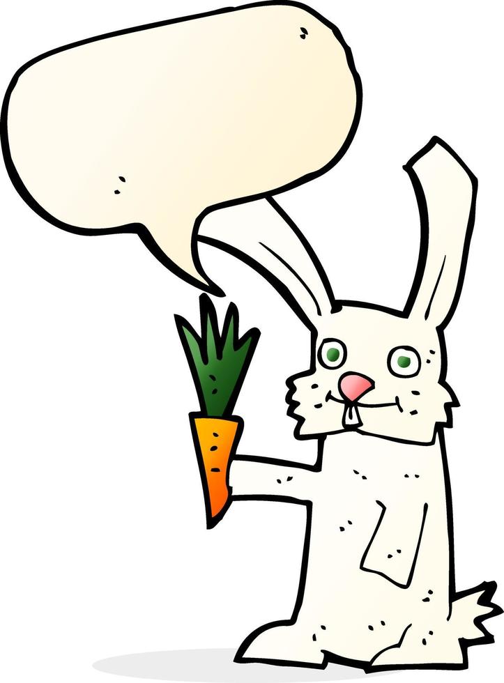 tekenfilm konijn met wortel met toespraak bubbel vector