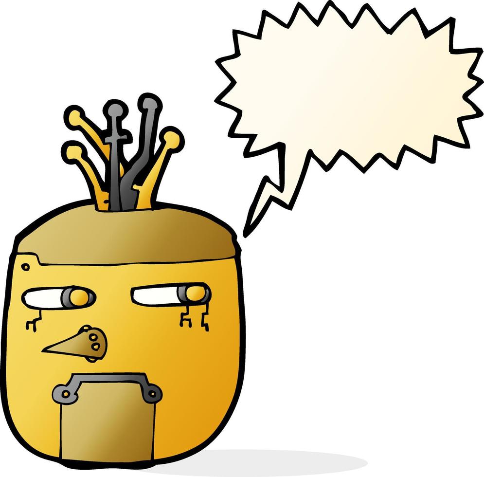 tekenfilm goud robot hoofd met toespraak bubbel vector