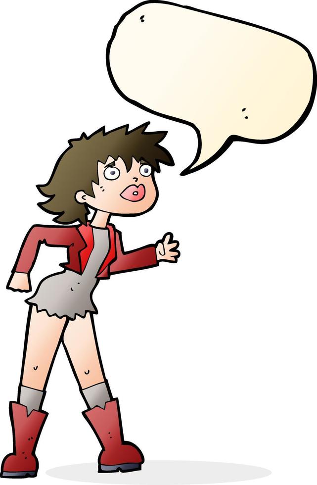 tekenfilm meisje in leer jasje met toespraak bubbel vector