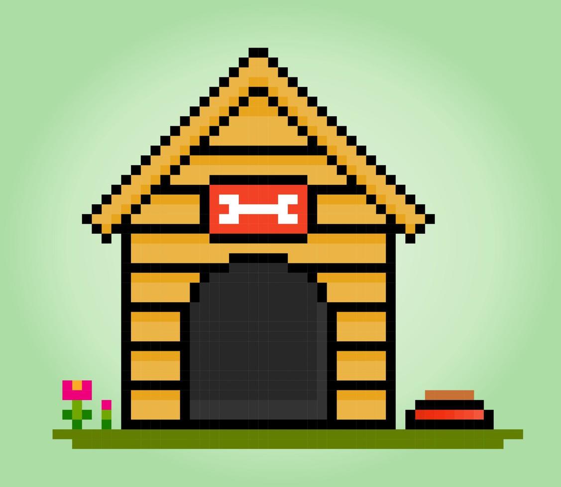 8 beetje pixel huis voor honden. barkitectuur voor spel middelen en kruis hechtingen in vector illustraties.