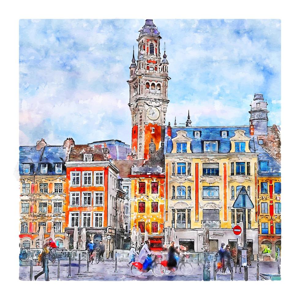 lille frankrijk aquarel schets hand getekende illustratie vector